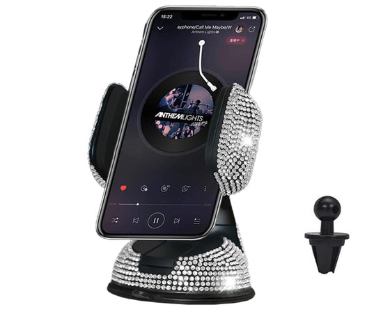 Bling Car Phone Holder, 360°[Adjustable & Stable] Crystal Universal Phone Mount for Car, Windshield Dashboard Air Vent Car Stand Phone Holder, (White) - Fashion Car Inc