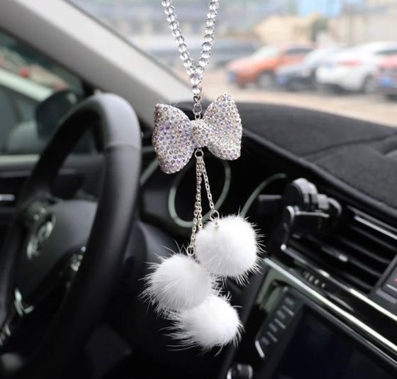 Car Accessories for Women,Car Bling Rear View Mirror Lucky Hanging Car  Ornament,Rhinestones Diamond Love Heart Plush ball Car Hanging Accessories,Bling  Car Charm Decoration for Car Decor 