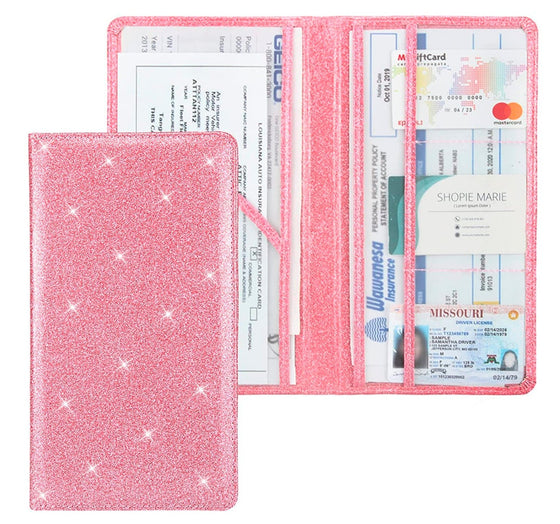 Bling Car Registration and Insurance Holder,Sparkling Vehicle Card Document Magnetic Closure Glove Box Organizer, Bling Car Accessories for Essential Info, Driver License Cards* - Fashion Car Inc