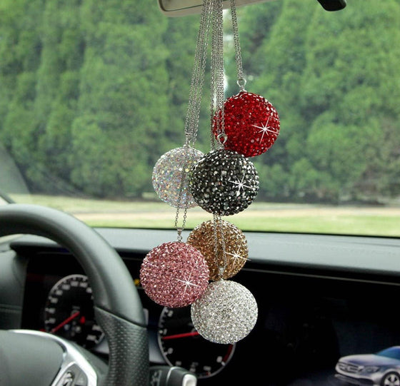 bling crystal ball rear view mirror,Bling car Rearview Mirror Crystal Lucky Ball Pendant,Goddess favorite Car Crystal Ball Pendant (red) - Fashion Car Inc