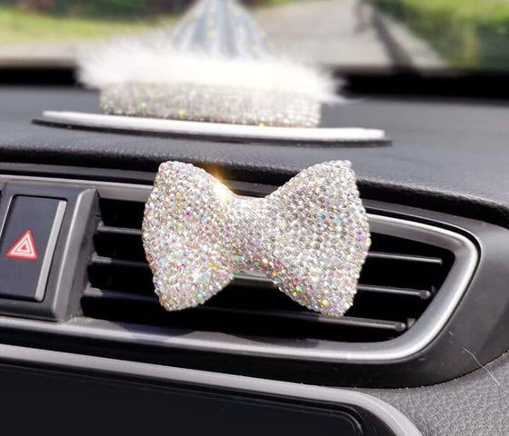 Bling Crystal Car Bow-knot Air Vent Fragrance Rhinestone Car Diffuser Air Freshener with Vent Clip - White - Fashion Car Inc