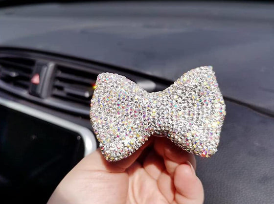 Bling Crystal Car Bow-knot Air Vent Fragrance Rhinestone Car Diffuser Air Freshener with Vent Clip - White - Fashion Car Inc