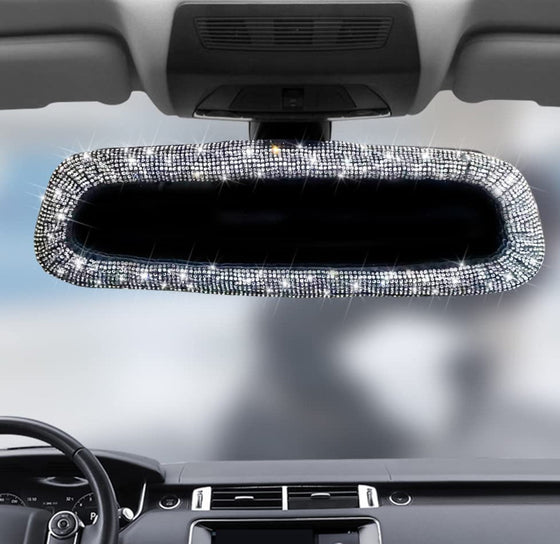 Bling Rearview Mirror Accessories Elastic Plush Car Rear View Mirror Cover for Women Bling Car Accessories Universal Fit White - Fashion Car Inc