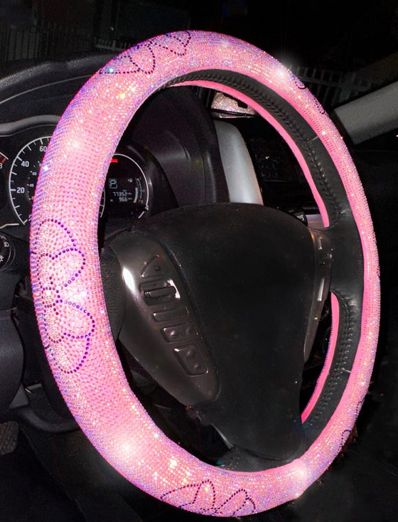 Bling Steering Wheel Cover with Sparkly Diamond Rhinestones, Gorgeous Accessory with Anti Slip Lining Ultra Bling Especially Shiny Mouse Diamond Universal (Pink)) - Fashion Car Inc