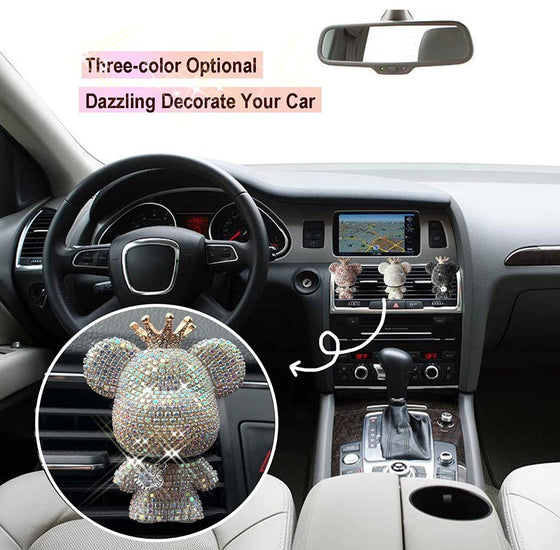 Car Air Freshener Clips Decor, Cute Car Interior Hanging Accessories Bling Rhinestone Bear for Car Air Vent Clip Decoration, - Fashion Car Inc