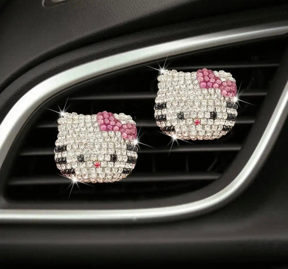 CAR BLING INTERIOR ACCESSORIES, CAR AIR VENT RHINESTONE DIAMOND DECORATION - PINK Cat - Fashion Car Inc