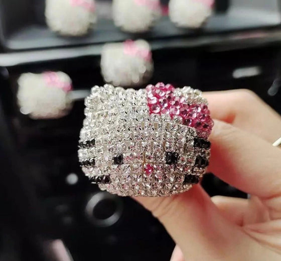 CAR BLING INTERIOR ACCESSORIES, CAR AIR VENT RHINESTONE DIAMOND DECORATION - PINK Cat - Fashion Car Inc