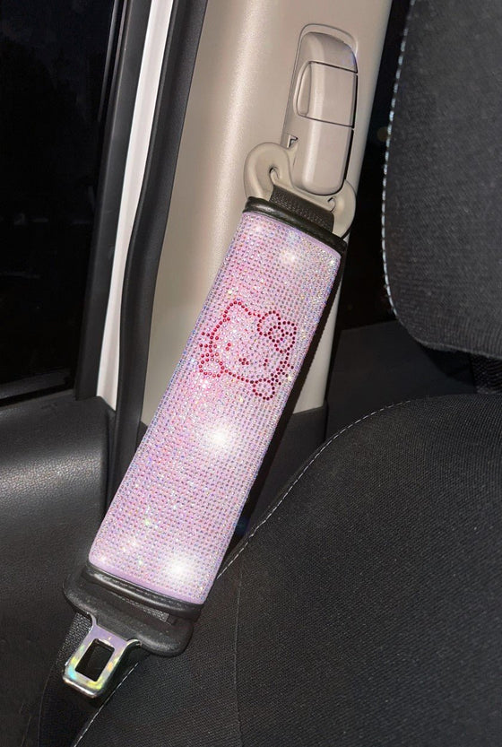 Cat Ultra Bling Seat Belts 2Pack Bling Seat Belt Cover for Women, Soft Velvet & Diamonds Design Glitter Rhinestone Car Seat Belt Strap Cover Shoulder Pad (Purple) - Fashion Car Inc