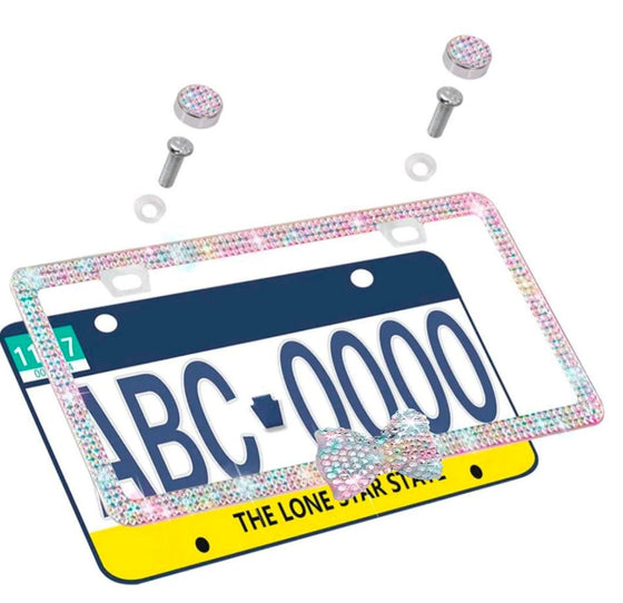 Color LICENSE PLATE DIAMONDS WITH BOW Rainbow - Fashion Car Inc