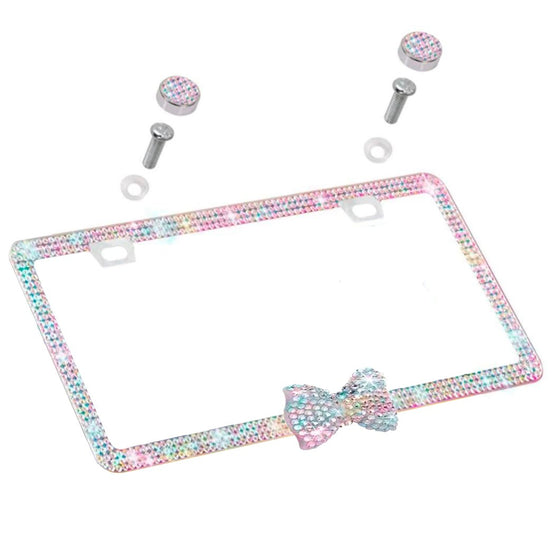 Color LICENSE PLATE DIAMONDS WITH BOW Rainbow - Fashion Car Inc