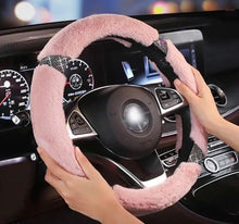  Diamond Short Fluffy Microfiber Plush Steering Wheel Cover with Bling Bling Crystal Rhinestones for Winter Warm, Universal 15 inch Anti-Slip (Pink) - Fashion Car Inc