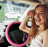 Diamond Steering Wheel Cover with Bling Bling Crystal Rhinestones-Leather Fashion Steering Wheel Covers for Women, Universal 15 Inch Car Steering Wheel Cover for Vehicle, Sedan, SUV (Pink) - Fashion Car Inc