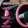 Diamond Steering Wheel Cover with Bling Bling Crystal Rhinestones-Leather Fashion Steering Wheel Covers for Women, Universal 15 Inch Car Steering Wheel Cover for Vehicle, Sedan, SUV (Pink) - Fashion Car Inc