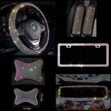  Fashion Car Women's Universal Bling, Ultra Shiny Steering Wheel Cover, Rearview Mirror, License Plate Cover Bling, Seatbelts Cover, 2 Headrest Pillows (Colorful) - Fashion Car Inc