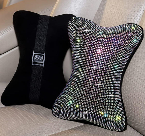 Fashion Car Women's Universal Bling, Ultra Shiny Steering Wheel Cover, Rearview Mirror, License Plate Cover Bling, Seatbelts Cover, 2 Headrest Pillows (Colorful) - Fashion Car Inc