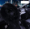 Furry Steering Wheel Covers Full Set 3 pcs, Pure Wool Universal Soft Comfortable Non-Slip Car Wheel Covers with Handbrake Cover Gear Shift Cover for Woman＆Girl, 15"（Black） - Fashion Car Inc