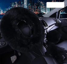  Furry Steering Wheel Covers Full Set 3 pcs, Pure Wool Universal Soft Comfortable Non-Slip Car Wheel Covers with Handbrake Cover Gear Shift Cover for Woman＆Girl, 15"（Black） - Fashion Car Inc