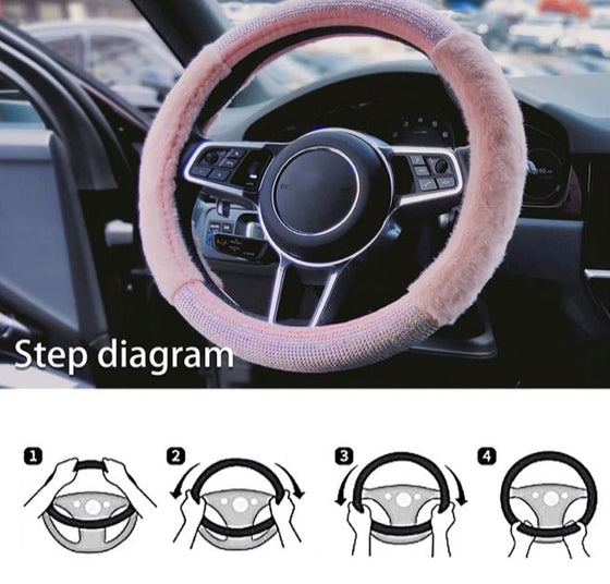 half glitter and lint steering wheel cover - Fashion Car Inc