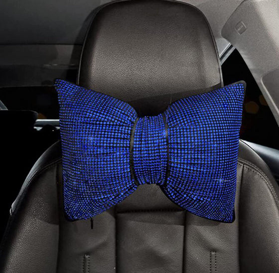 headrest Rhinestone Car Headrest Neck Pillow for Driving with Bling Bling Crystal Bow Pillow Car Accessories for Women Blue - Fashion Car Inc