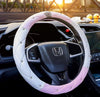 Luxury Litchi Soft Leather Crystal Steering Wheel Cover, with Premium Bling Bling Diamond 15 inch (pink)+2 Pack Car Neck Pillow +2 Pack Car Safety Belt Cover Pads) - Fashion Car Inc