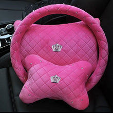  LUXURY LITCHI SOFT LEATHER CRYSTAL STEERING WHEEL COVER, WITH PREMIUM BLING BLING DIAMOND 15 INCH (PINK)+2 PACK CAR NECK PILLOW +2 PACK CAR SAFETY BELT COVER PADS) - Fashion Car Inc