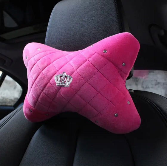 LUXURY LITCHI SOFT LEATHER CRYSTAL STEERING WHEEL COVER, WITH PREMIUM BLING BLING DIAMOND 15 INCH (PINK)+2 PACK CAR NECK PILLOW +2 PACK CAR SAFETY BELT COVER PADS) - Fashion Car Inc