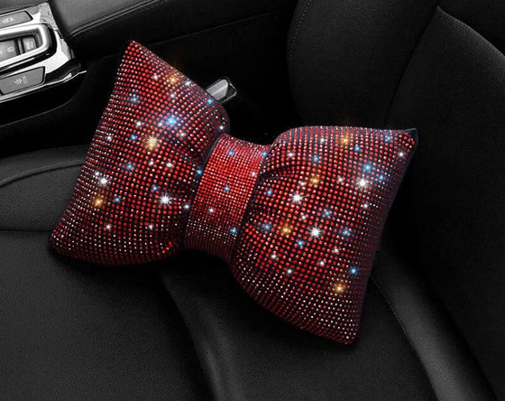 Pack Bling Bling Rhinestones Bowknot Car Headrest Pillow, Crystal Lumbar Support Pillow, Neck Rest Pillow for Car, Head Neck Support for Pain Relief (Red Headrest Pillow) - Fashion Car Inc