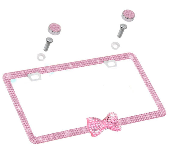 pink LICENSE PLATE DIAMONDS WITH BOW pink - Fashion Car Inc