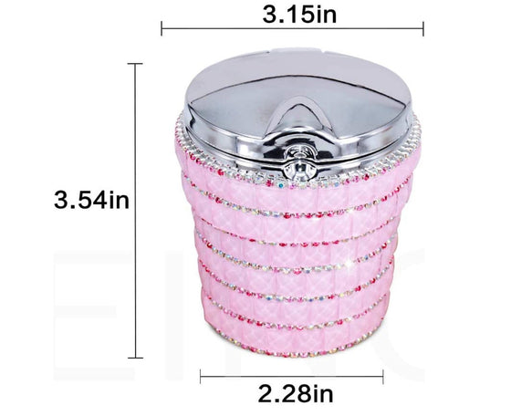 Proof Crystal Diamond Car Ashtray with Lid Blue Led Light Bling Portable Mini Trash Can for Car Cylinder Cup Holder - Fashion Car Inc