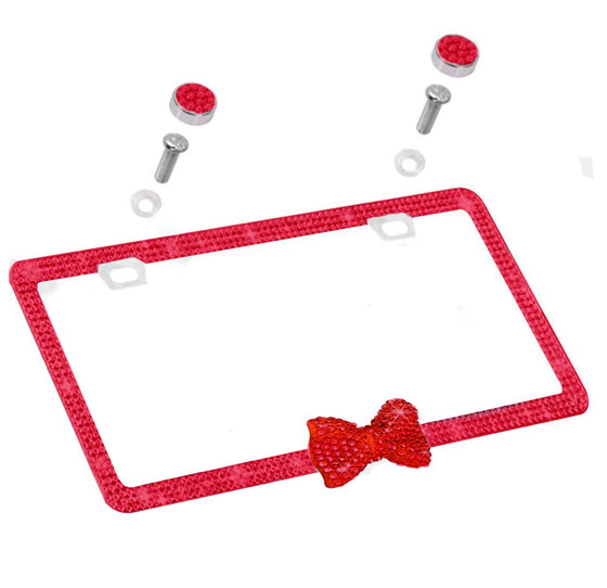 Red LICENSE PLATE DIAMONDS WITH BOW red - Fashion Car Inc