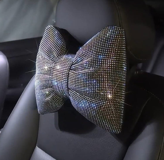 Rhinestone Car Headrest Neck Pillow for Driving with Bling Bling Crystal Bow Pillow Car Accessories for Women one - Fashion Car Inc