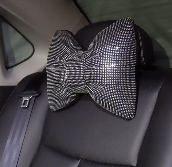 Rhinestone Car Headrest Neck Pillow for Driving with Bling Bling Crystal Bow Pillow Car Accessories for Women one - Fashion Car Inc