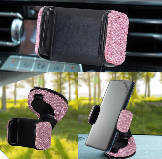 Rhinestone Car Phone Holder with an Air Vent Base Universal Dashboard Windshield Air Vent Mount - Fashion Car Inc