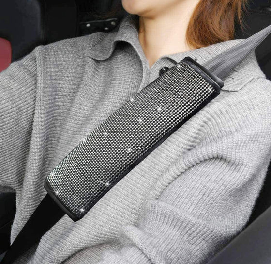 Seat Belt Shoulder Pads with Bling Rhinestones Car Bling Seat Belt Covers for Women, Crystal Handbrake Cover, Bling Ring Set 4 Pack Set Universal - Fashion Car Inc