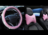 Set Pink Shiny Steering Wheel Cover with 2 Headrest Neck Pillows Ultra Fashion Car Crown Design (Pink) - Fashion Car Inc