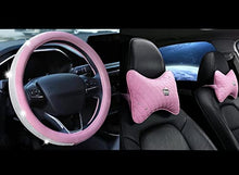  Set Pink Shiny Steering Wheel Cover with 2 Headrest Neck Pillows Ultra Fashion Car Crown Design (Pink) - Fashion Car Inc