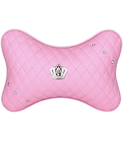 Set Pink Shiny Steering Wheel Cover with 2 Headrest Neck Pillows Ultra Fashion Car Crown Design (Pink) - Fashion Car Inc