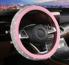 Set Pink Shiny Steering Wheel Cover with 2 Headrest Neck Pillows Ultra Fashion Car Crown Design (Pink) - Fashion Car Inc