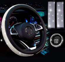  Set Steering wheel bling classic rhinestones- 2 two seat belts bling - push/key bling - Fashion Car Inc