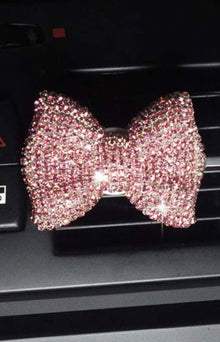  Sparking Bling Crystal Car Air Vent Fragrance Bow-Knot Clip Car Air Freshener pink bow - Fashion Car Inc