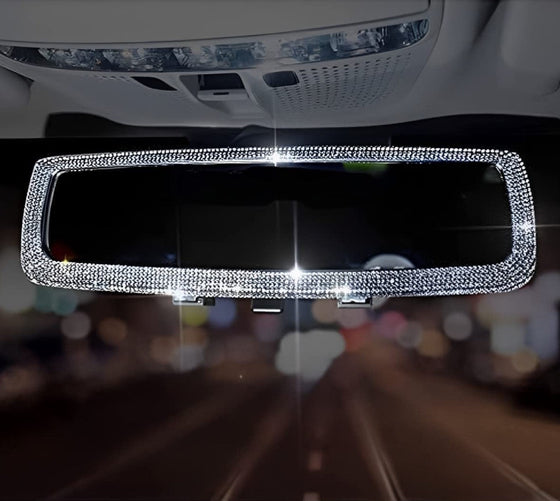 Sparkling Crystal Diamond Rhinestone Car Rearview Mirror Accessories Auto Interior Decoration Accessories Gift for Mother Women Girls (Silver) - Fashion Car Inc