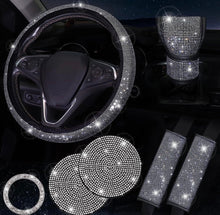  Sparkly 15 Inch Car Steering Wheel Covers Set, 7 Pack Crystal Rhinestone Car Accessories with Seat Belt Pad, Gear Shift Knob Cover, Ignition Button Ring, Shiny Car Coaster - Fashion Car Inc