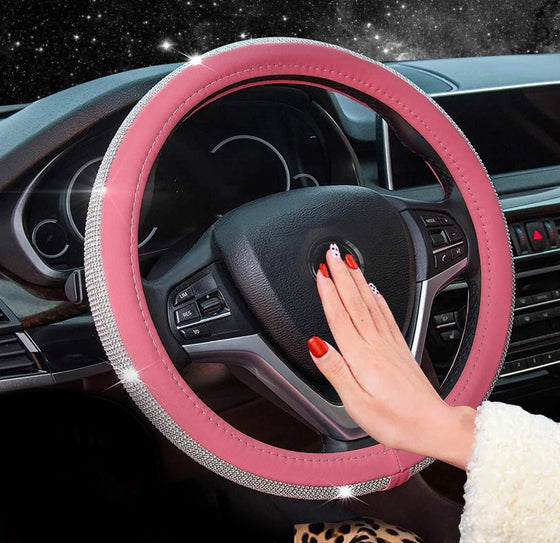 Steering Wheel Cover with Bling Bling Crystal Rhinestones, Universal Fit 15 Inch Car Wheel Protector for Women Girls (Copiar) - Fashion Car Inc