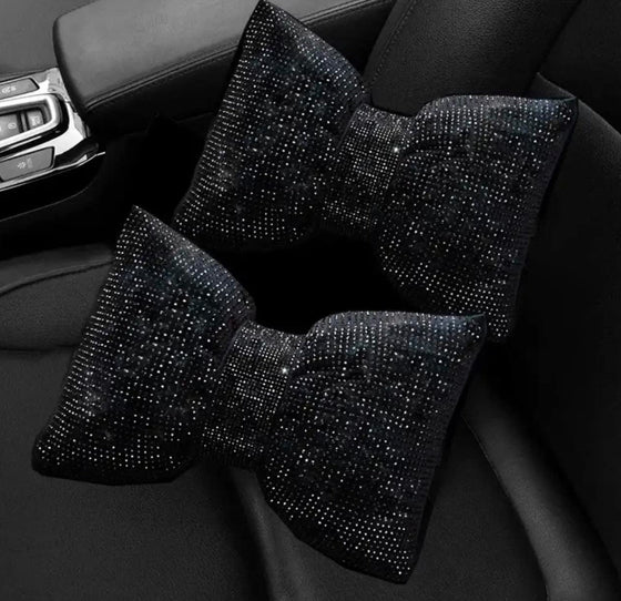 Ultra Bling Car Pillow Bowknot Headrest (Black) - Fashion Car Inc