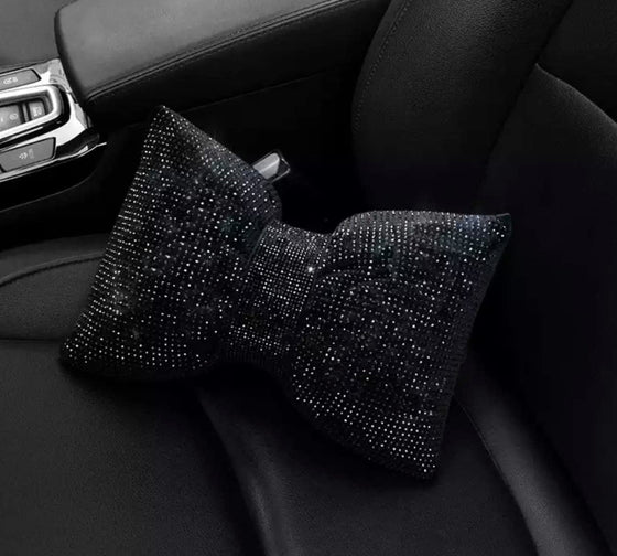 Ultra Bling Car Pillow Bowknot Headrest (Black) - Fashion Car Inc