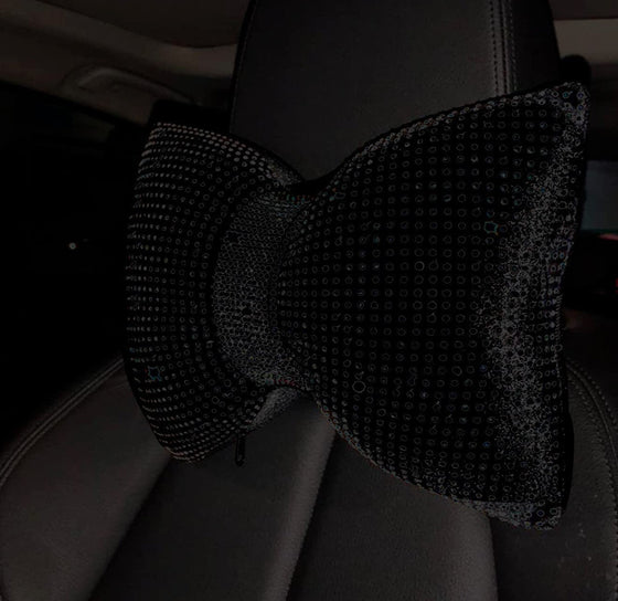 Ultra Bling Car Pillow Bowknot Headrest (Black) - Fashion Car Inc