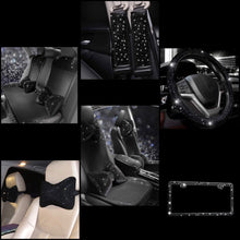  Ultra Bling Full Set All car. Seat Cover Front and Back, Steering Wheel Cover, 2 Seat Cover, 2 Pillow, License Plate Diamonds Ultra Rhinestone (Black) - Fashion Car Inc