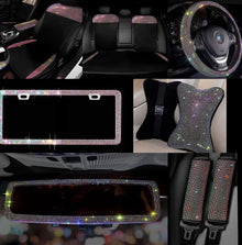  Ultra Bling Full Set All car. Seat Cover Front and Back, Steering Wheel Cover, 2 Seat Cover, 2 Pillow, License Plate Diamonds Ultra Rhinestone (Colorful) - Fashion Car Inc