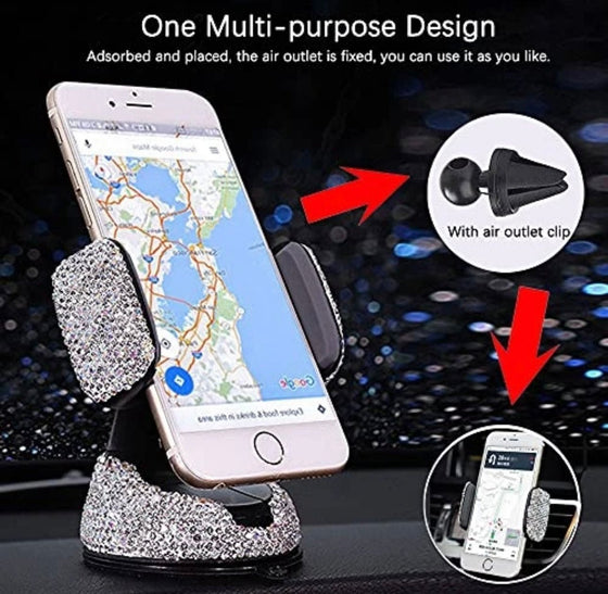 UNIVERSAL CAR PHONE HOLDER, 360° [ADJUSTABLE AND STABLE] UNIVERSAL CAR GLASS MOUNT, WINDSHIELD, CAR AIR VENT MOUNT, CAR ACCESSORIES FOR WOMEN AND GIRLS (SILVER) - Fashion Car Inc