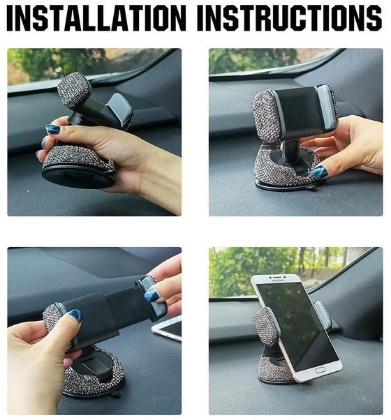 Universal Cell Phone Holder, 360° Adjustable Phone Holder with One Plus Air Vent Base, Car Interior Glass Decoration, for Windshield, Dashboard and Air Vent (Grey) - Fashion Car Inc